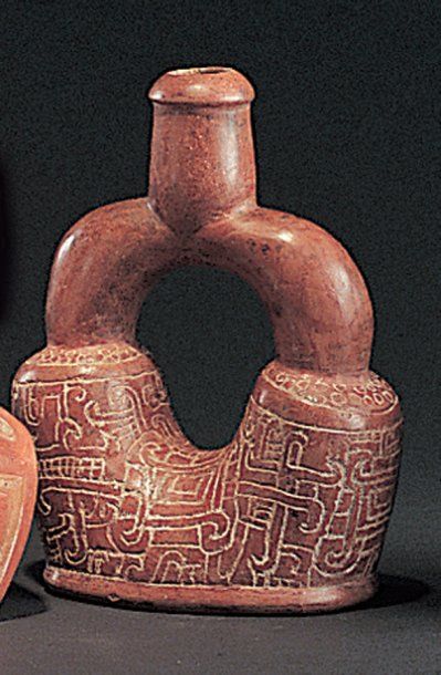 Vase à décor gravé Céramique brun orangé...