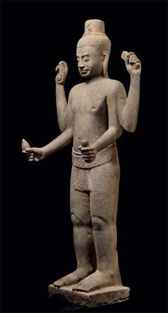 ART DE L' INDE ET D'ASIE DU SUD-EST Avalokitesvara debout à quatre bras Grès gris...