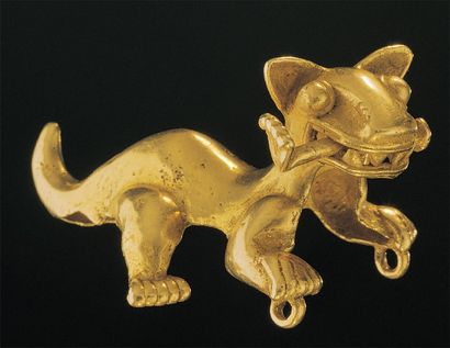 Ors précolombiens de l'ancienne collections CRAIG Pendentif : jaguar avec une jambe...