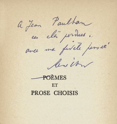 CHAR René POÈMES ET PROSE CHOISIS. Paris, Gallimard, 1957 ; in-12 broché. Édition...