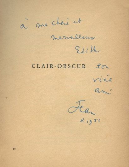 COCTEAU Jean CLAIR OBSCUR. POÈMES. Monaco, Éditions du Rocher, 1954 ; in-8° broché....