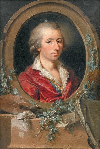 Ecole francaise vers 1760 Portrait de peintre, hommage à l'artiste Huile sur toile...