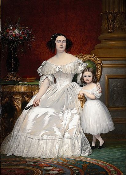 null Portrait de Madame de Villeneuve Barguemon et de sa fille Huile sur toile. Signée...