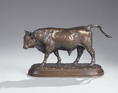 Rosa BONHEUR (1822-1899) Taureau marchant Bronze à patine brun foncé signé Rosa B....