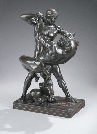 ANTOINE-LOUIS BARYE (1796-1875) Thésée combattant le Minotaure Epreuve en bronze...