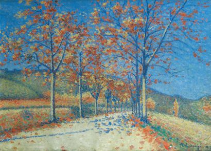Achille LAUGE (1861-1944) Route de Limoux à Alet-les-Bains (1921) Huile sur toile....