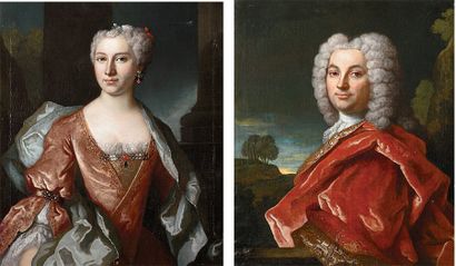 Henri MILLOT ( ? -1756) Portraits d'homme et de femme de qualité Paire d'huiles sur...