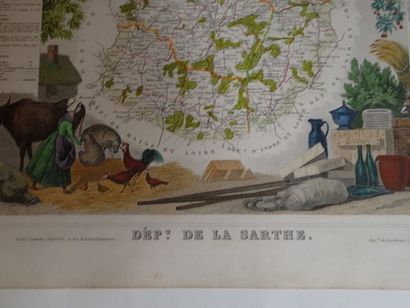 null LEVASSEUR, d'après. "Carte du département de la Sarthe". Gravure en couleurs,...