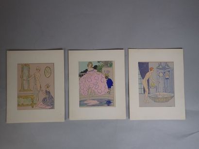 null MONIER Maggy (1887-1965), Le Bain, 3 illustrations au pochoir. Vers 1930.

Dim...