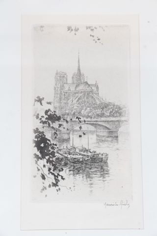 null Henri LE RICHE (1868-1944). "Vue du chevet de Notre-Dame de Paris", eau-forte...