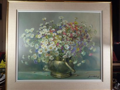 null Paul André ROBERT dit André ROBERT (1901-1977). "Fleurs". Grande huile sur toile...