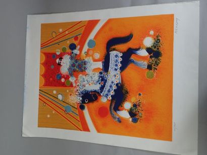 null Frédéric MENGUY (1927-2007),Clown à cheval,

Lithographie en couleurs numérotée...