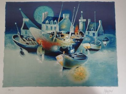 null MARGOTTON René (1915-2009), Bateaux, lithographie en couleurs, signée à la mine...