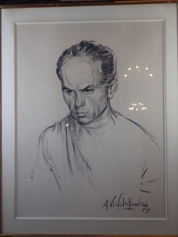 null Alejo VIDAL-QUADRAS (1919-1994). "Portrait d'homme au regard sévère". Dessin...