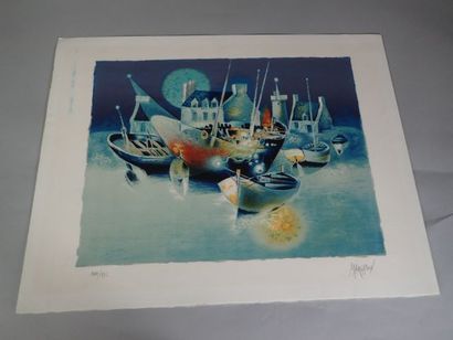 null MARGOTTON René (1915-2009), Bateaux, lithographie en couleurs, signée à la mine...