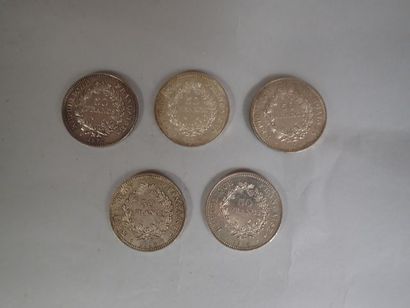 null Lot de 5 pièces en argent de 50 francs type Hercule 1977, 1978 et 1979 (x3).

P...