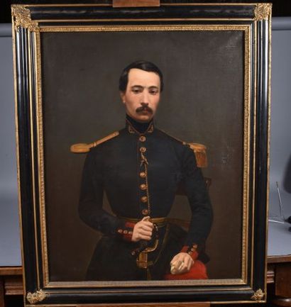 null Ecole française milieu XIXème « Portrait d’un sous-lieutenant des Chasseurs...