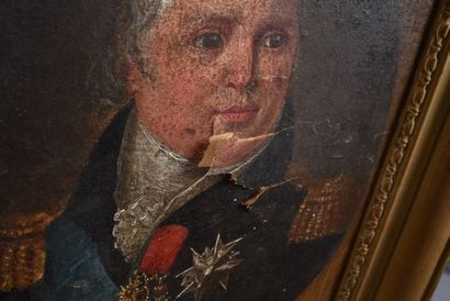 null Ecole française du XIXème « Portrait de Louis XVIII ». Huile sur papier à vue...