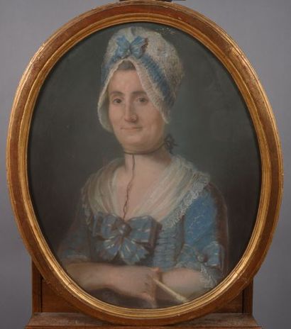 null Ecole française du XVIIIème siècle. "Portrait d'une dame à la coiffe en dentelle...