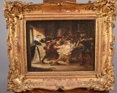 null Ecole française du XIXe siècle. "L'assassinat du Duc de Guise". Huile sur toile....