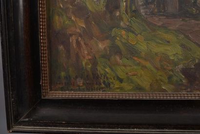 null Germain DAVID-NILLET (1861-1932). "Paysage aux ruines". Huile sur toile signée...