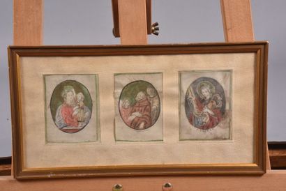 null Ensemble de trois gravures aquarellées sur vélin représentant la Vierge et l’Enfant...