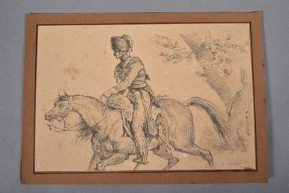 null Attribué à Alexandre Marie COLIN (1798-1875) « Militaire à cheval ». Mine de...