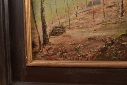 null Paul GONDREXON (XIX-XXe siècle). "Sous-bois en automne". Huile sur toile signée...