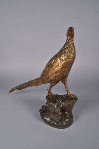 null Léon BUREAU (1866-1906) « Faisan vénéré sur une terrasse ». Bronze à patine...