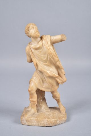 null D’après l’Antique, statuette d’un gladiateur en albâtre blanc. Travail du XIXème...