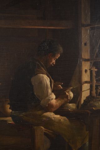 null Léon OLIVIE BON (1863-1901). "Le céramiste dans son atelier". Grande huile sur...