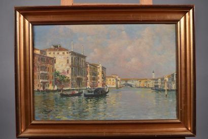 null Luigi LANZA (1860-1913) "Vue du Grand Canal à Venise" Huile sur toile signée...