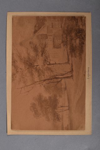 null Léopold LEPRINCE (1800-1847) « Paysage à la femme entourée d’arbres ». Lavis...