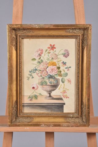 null F. WEIS (Fin XVIIIe – début du XIXème siècle) « Vase de fleurs sur un entablement »....