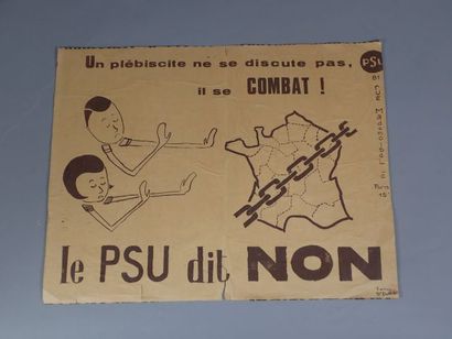 null Affiche de Mai 68 du PSU (Parti Socialiste Unifié) "Un plébiscite ne se discute...