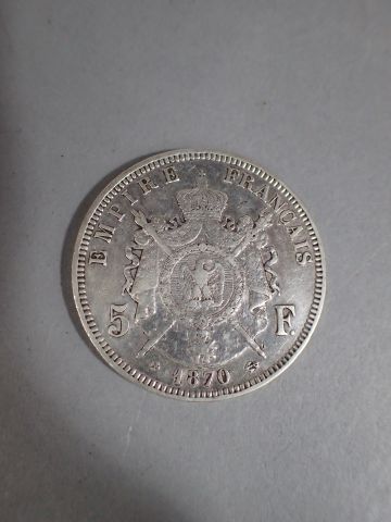 null 5 Francs argent Napoléon III tête laurée 1870 BB (Atelier de Strasbourg) ancre...