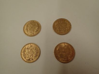 null 4 pièces de 20 francs or Tunisie 1891 x 4 (Pds 25,8g)
