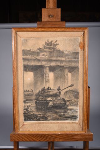 null Ecole soviétique milieu XXème « Berlin, porte de Brandebourg, mai 1945 » estampe...