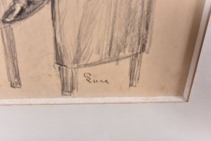 null Maximilien LUCE (1858-1941), Portrait d'homme assis au chapeau, dessin à la...