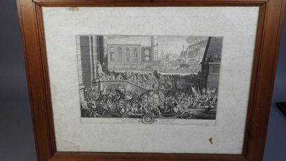 null Ecole française du XIXe siècle, "L'entrée d'Alexandre dans Babylone", gravure...