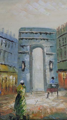 null Ecole du Xxeme siècle. La porte Saint Denis à Paris, huile sur toile. Non signé...