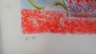 null Judith BLEDSOE (1928-2013), "bouquet de fleurs au balcon", lithographie signée...
