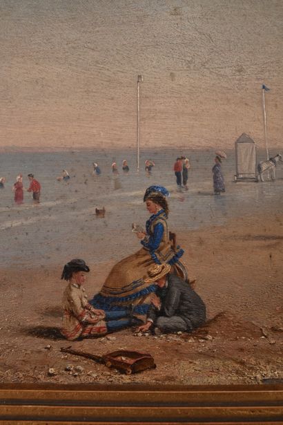 null Conrad Wise CHAPMAN (1842-1910). "Trouville Beach". Oil on oak panel signed...