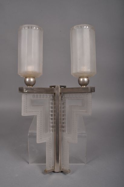 null GENET MICHON (Philippe Genet Lucien Michon). Set of three large two-arm sconces...