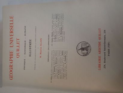 null "Géographie Universelle Quillet". 3 vol. in-folio reliés en maroquin vert estampé....