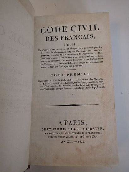 null Code Civil des français, Firmin Didot, An XII 1804, 8 tomes in-12 en basane...