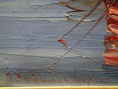 null Félix Pierre MANGIAPAN (1884-?). "Bâteaux amarrés" Huile sur toile signée en...