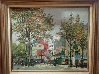 null Ecole de Montmartre du XXème siècle. "Vue du moulin rouge". Huile sur panneau...
