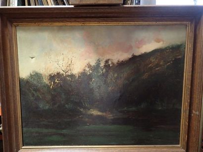 null Charles BLONDIN (XIXème siècle) « Vue d’un étang » Huile sur toile signée en...