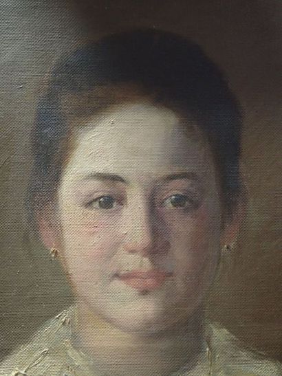 null Ecole française du Xxe siècle. "Portrait de jeune fille" huile sur toile signée...